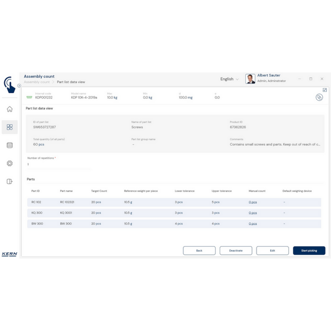 KERN EasyTouch SET-35 Assembly Count