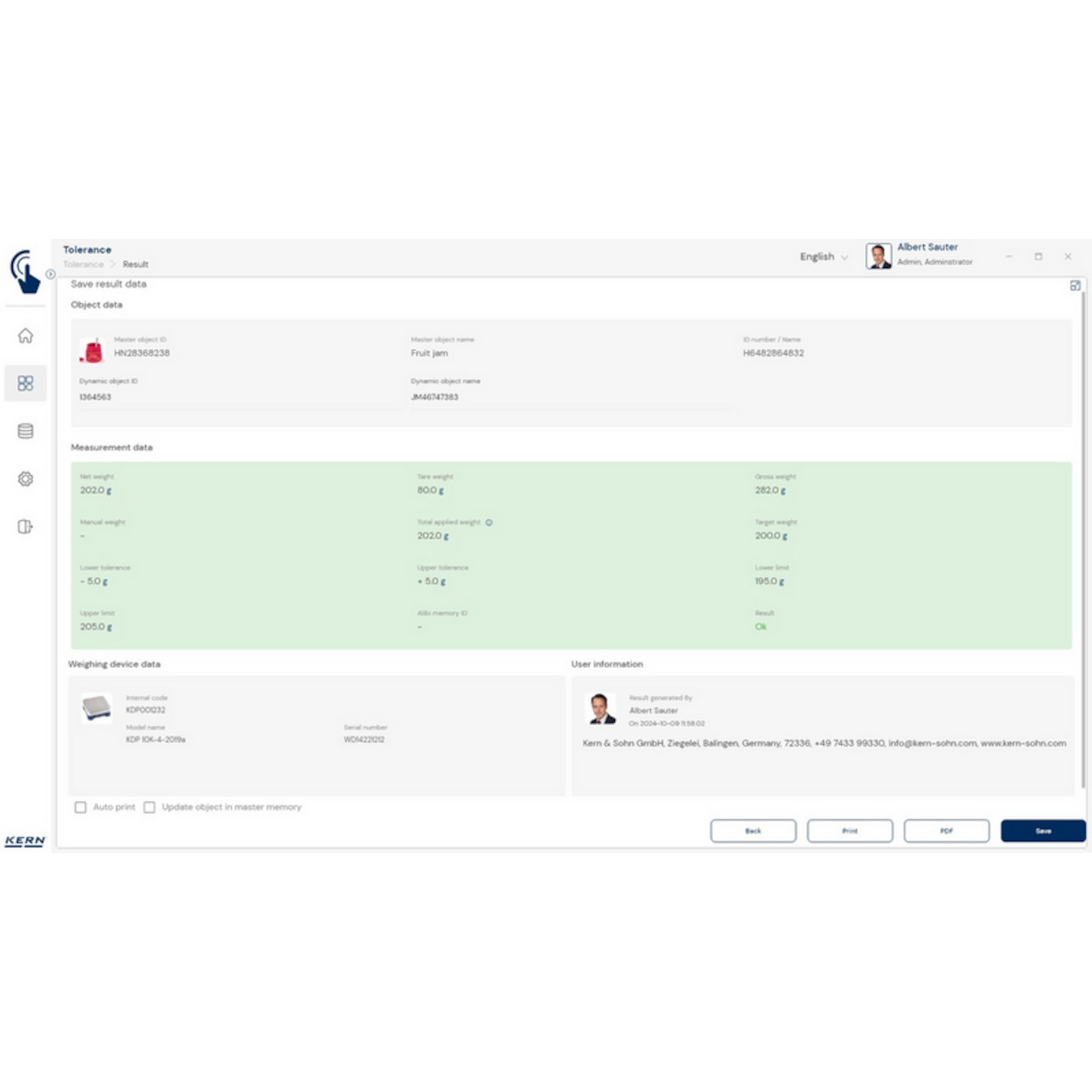 KERN EasyTouch SET-31 Tolerance