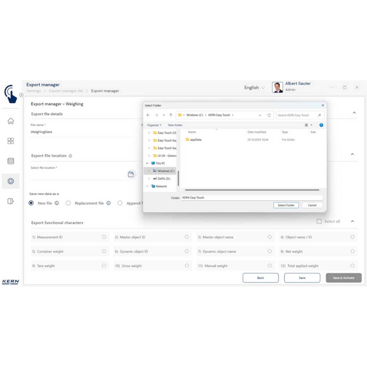 KERN EasyTouch SET-37 Export Manager