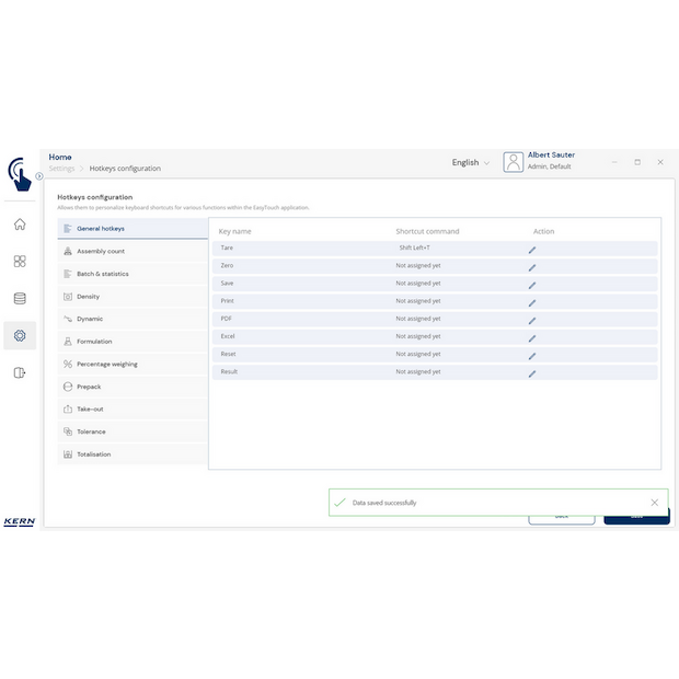 KERN EasyTouch SET-411 Hotkeys