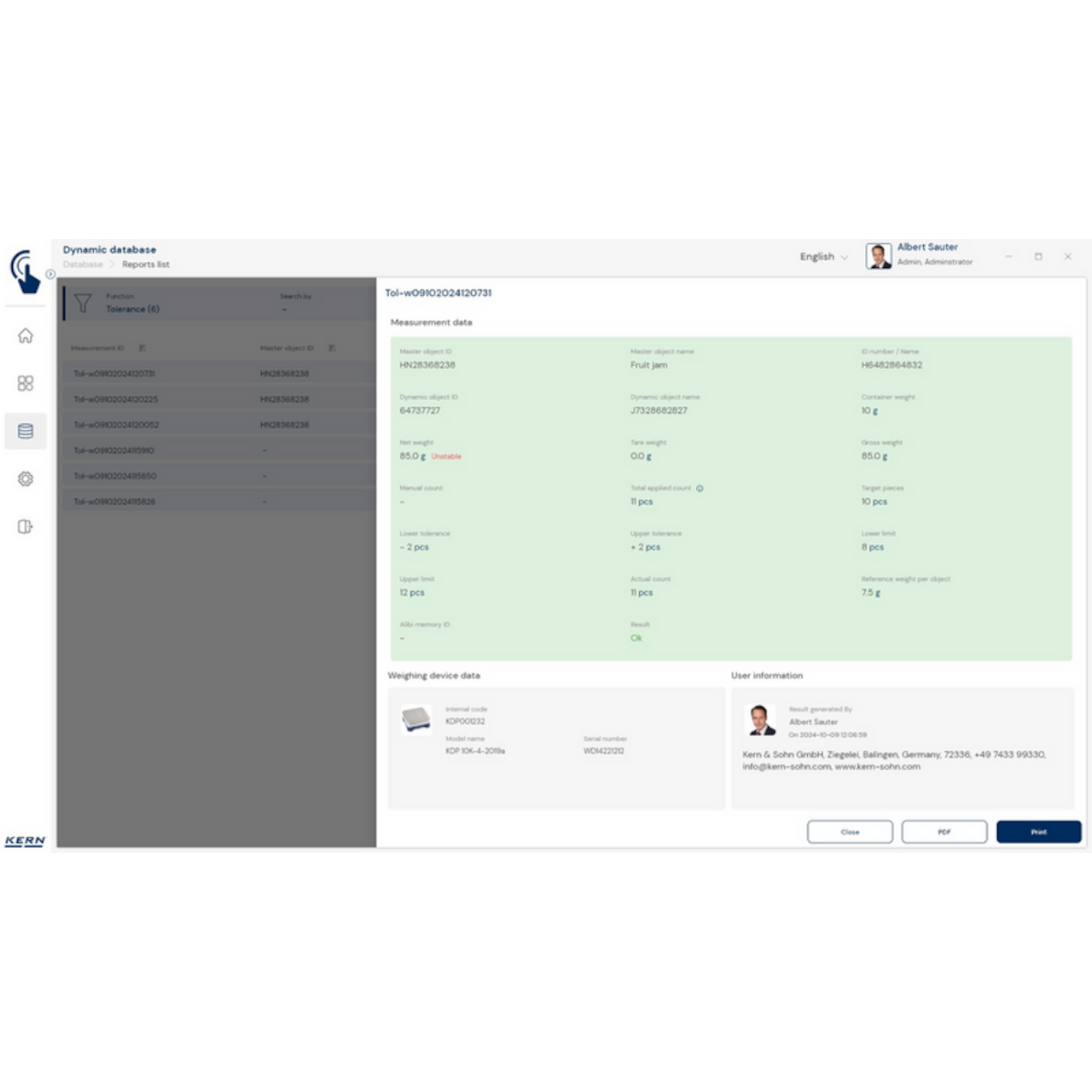 KERN EasyTouch SET-31 Tolerance