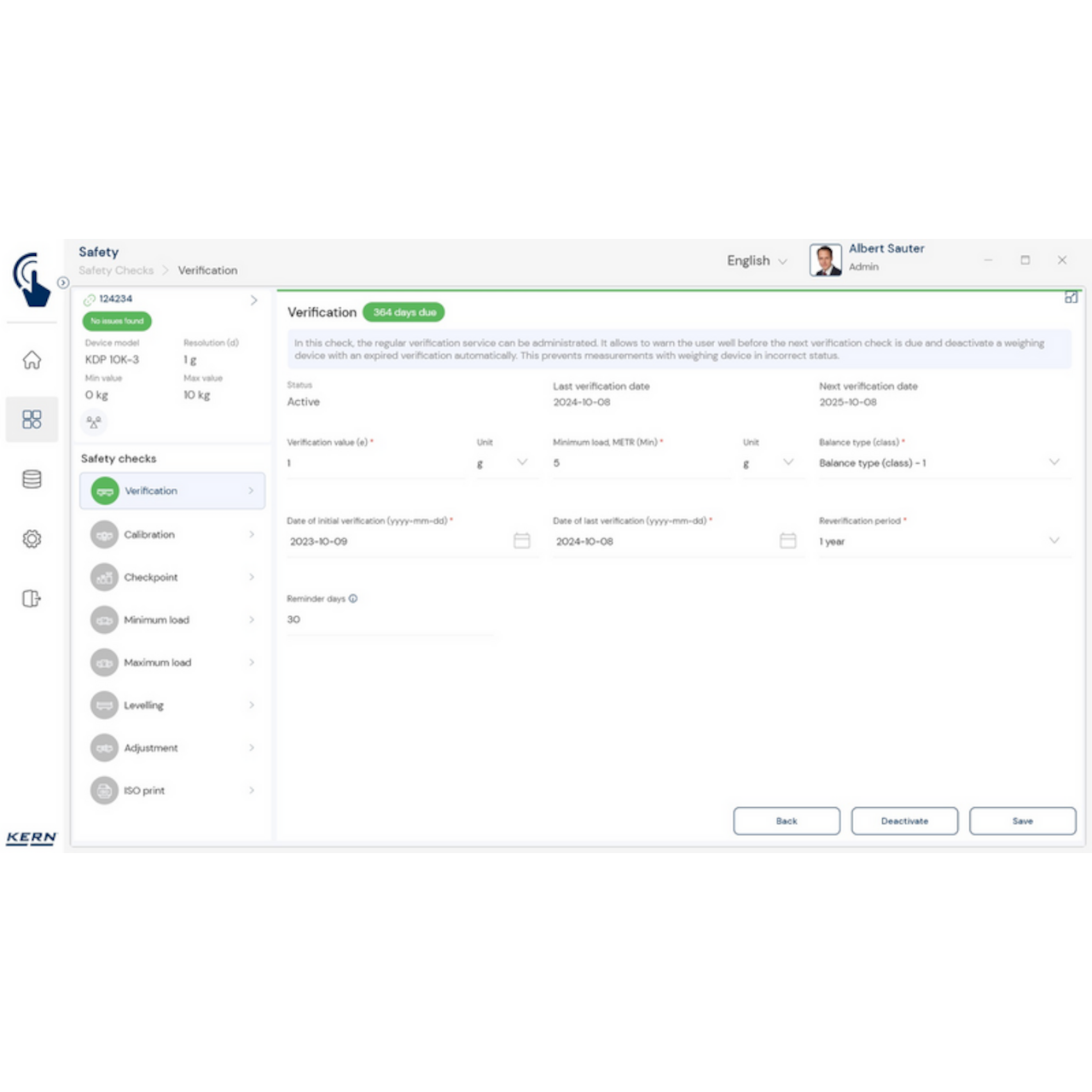 KERN EasyTouch SET-11 Safety