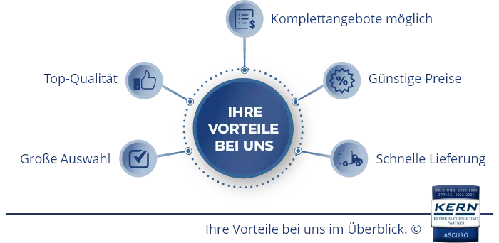 &Uuml;bersichtsgrafik mit zentralen Vorteilen von Ascuro wie Pr&auml;zision, Servicequalit&auml;t und zuverl&auml;ssiger Betreuung.