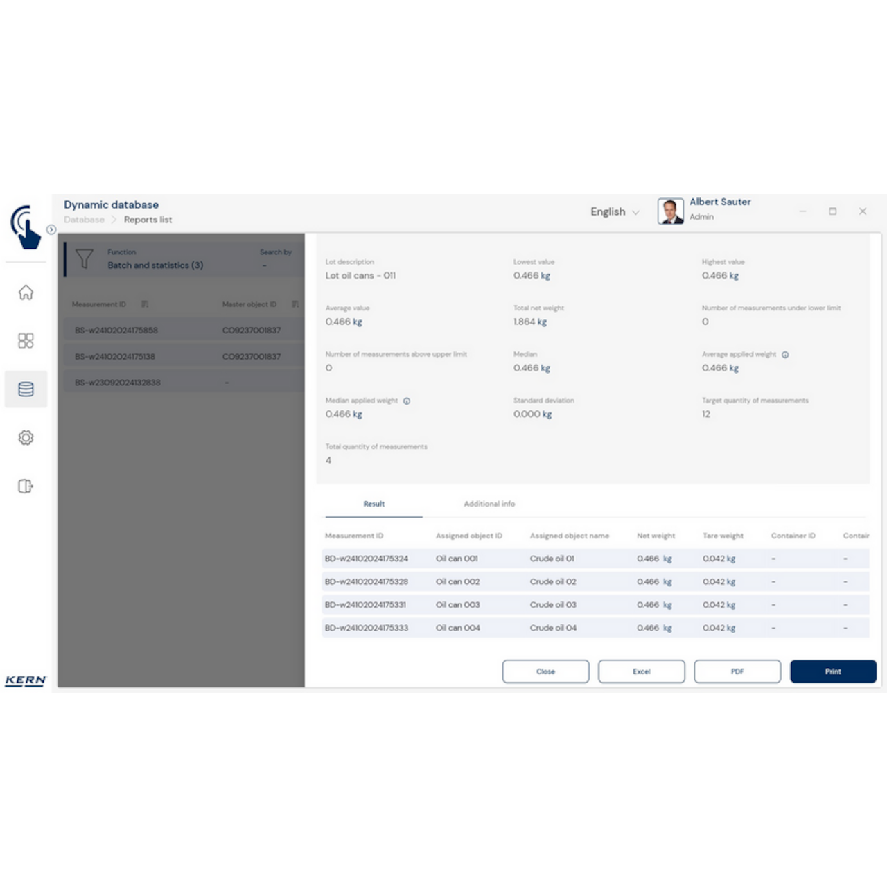 KERN EasyTouch SET-16 Batch and Statistics