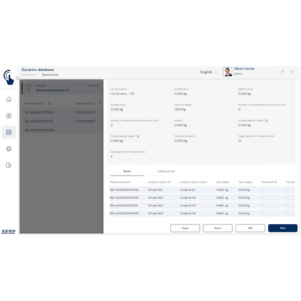 KERN EasyTouch SET-16 Batch and Statistics