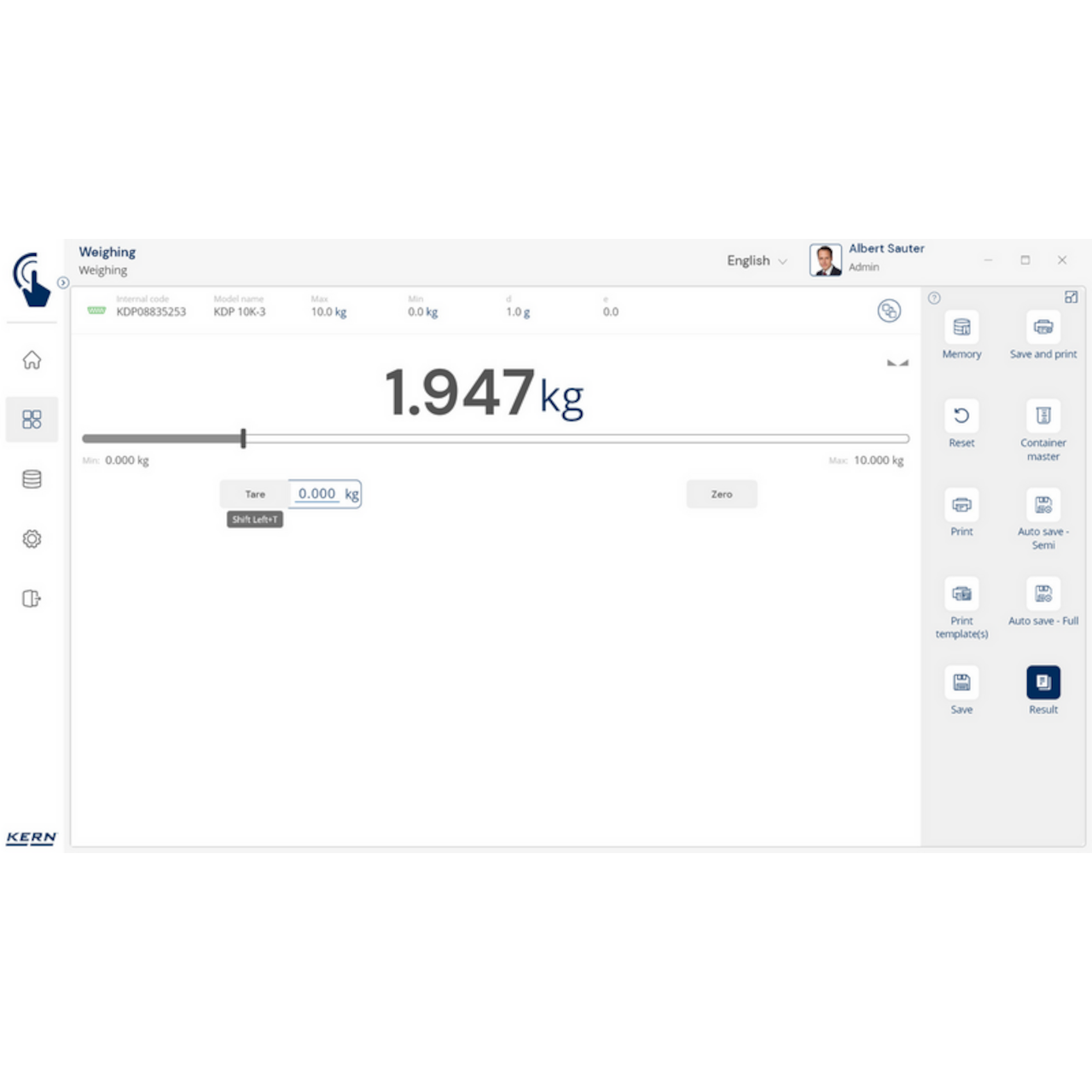 KERN EasyTouch SET-411 Hotkeys