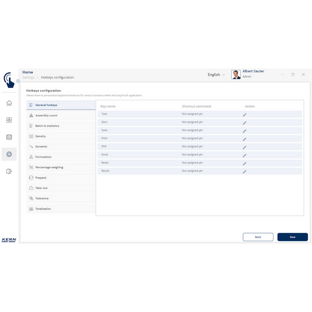 KERN EasyTouch SET-411 Hotkeys