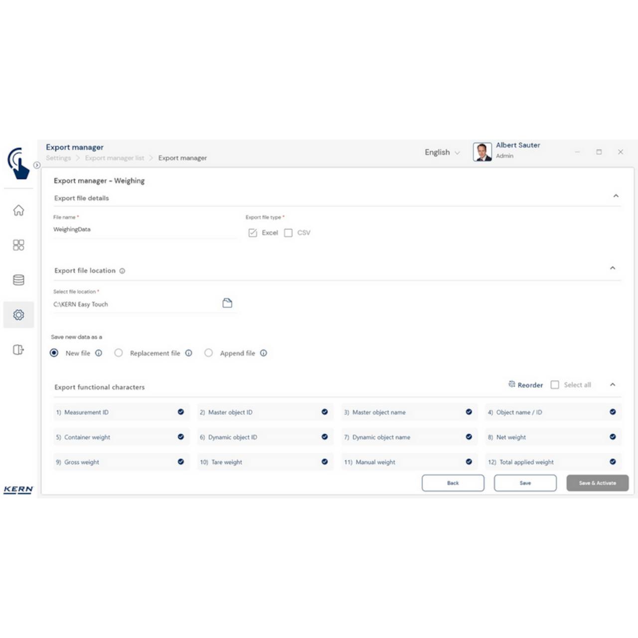 KERN EasyTouch SET-37 Export Manager