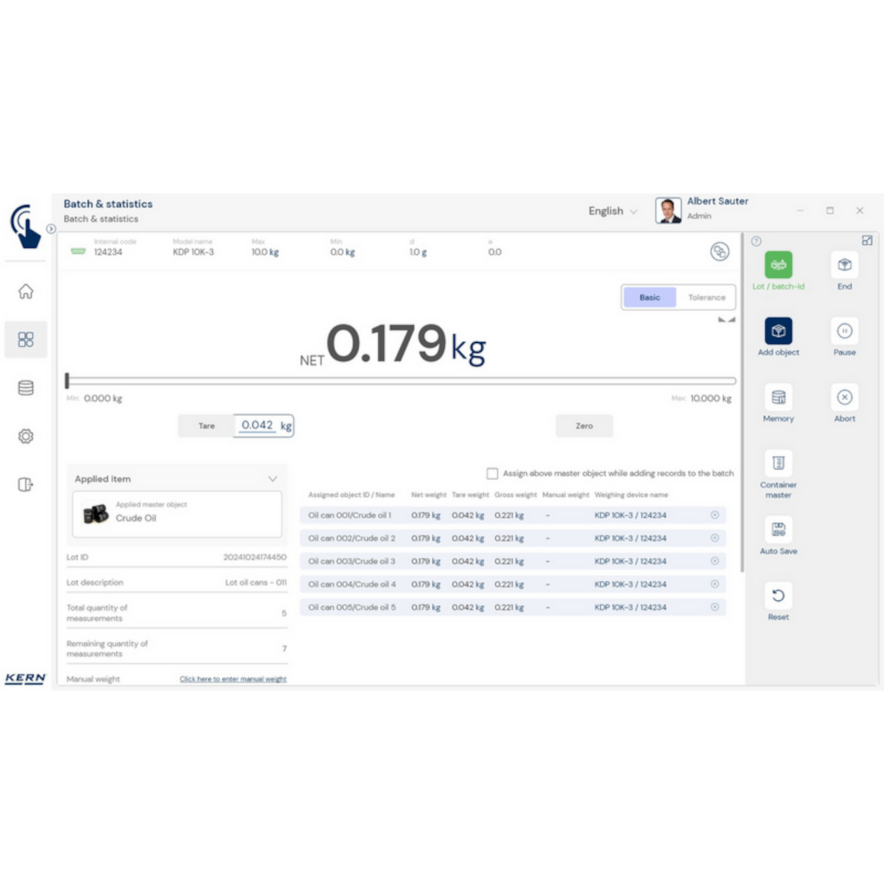 KERN EasyTouch SET-16 Batch and Statistics