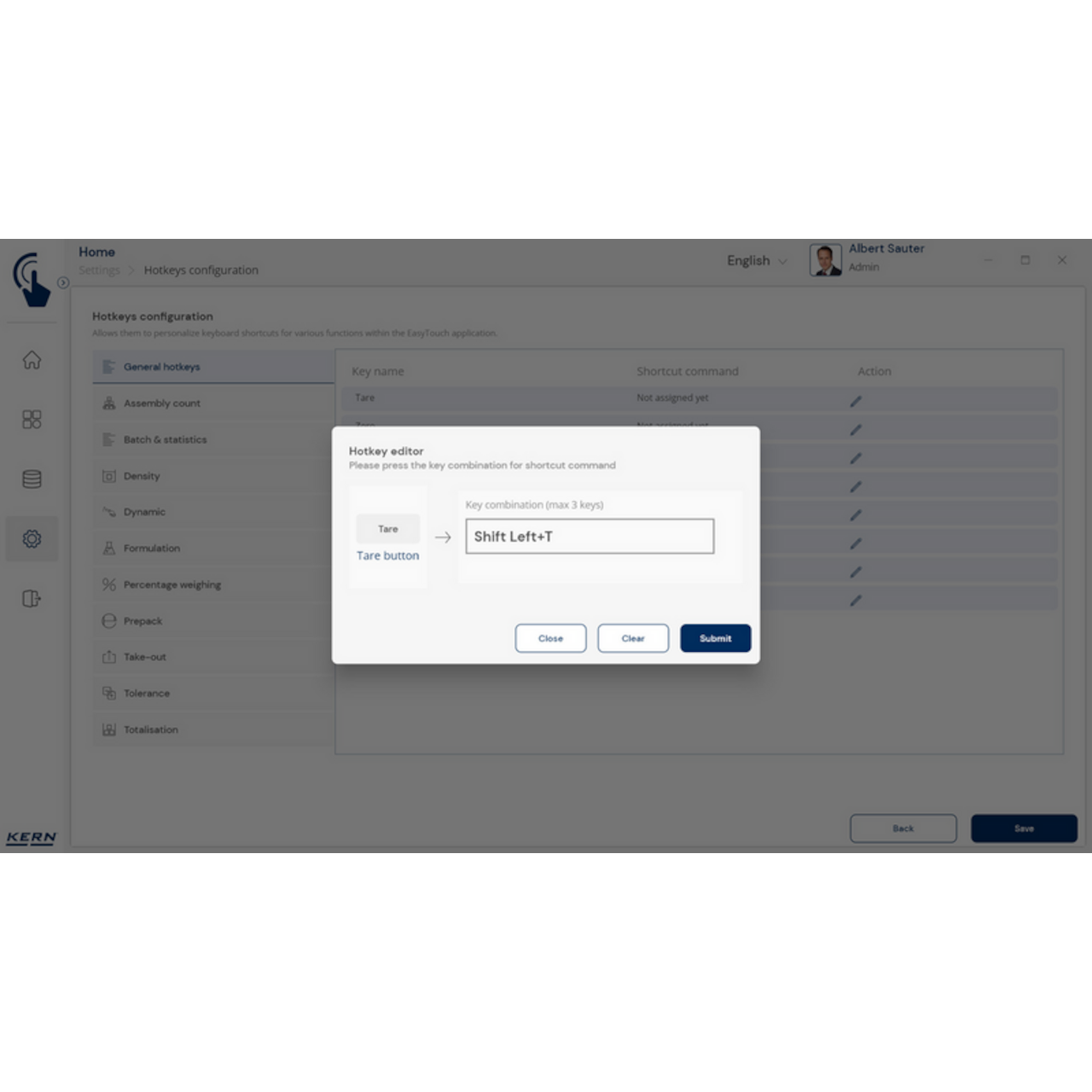 KERN EasyTouch SET-411 Hotkeys