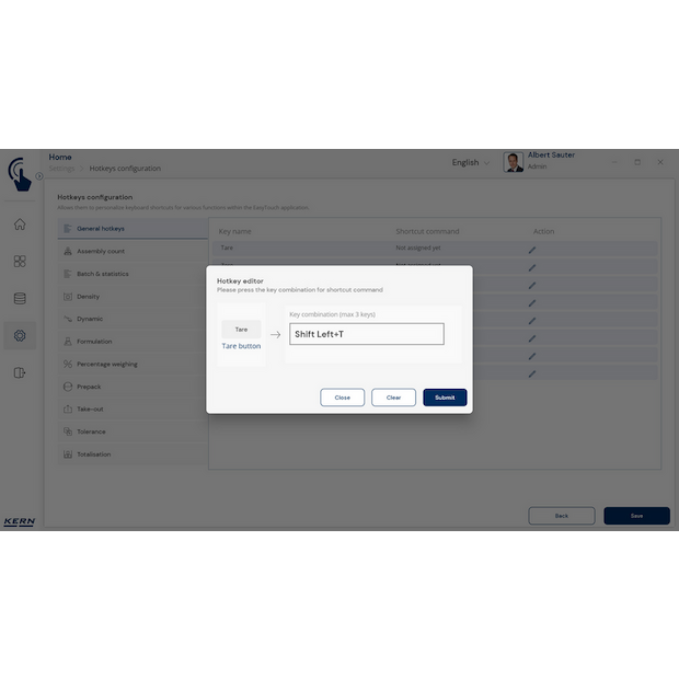 KERN EasyTouch SET-411 Hotkeys