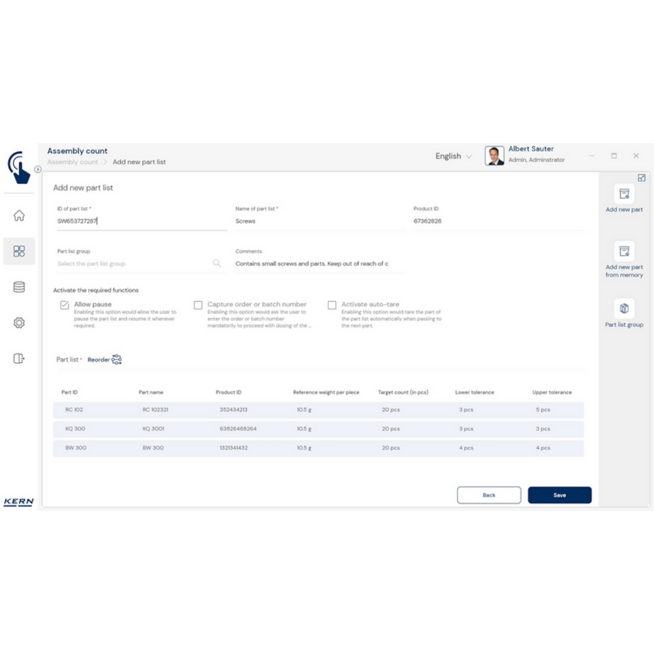 KERN EasyTouch SET-35 Assembly Count