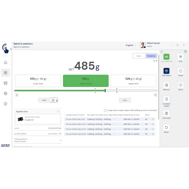 KERN EasyTouch SET-16 Batch and Statistics
