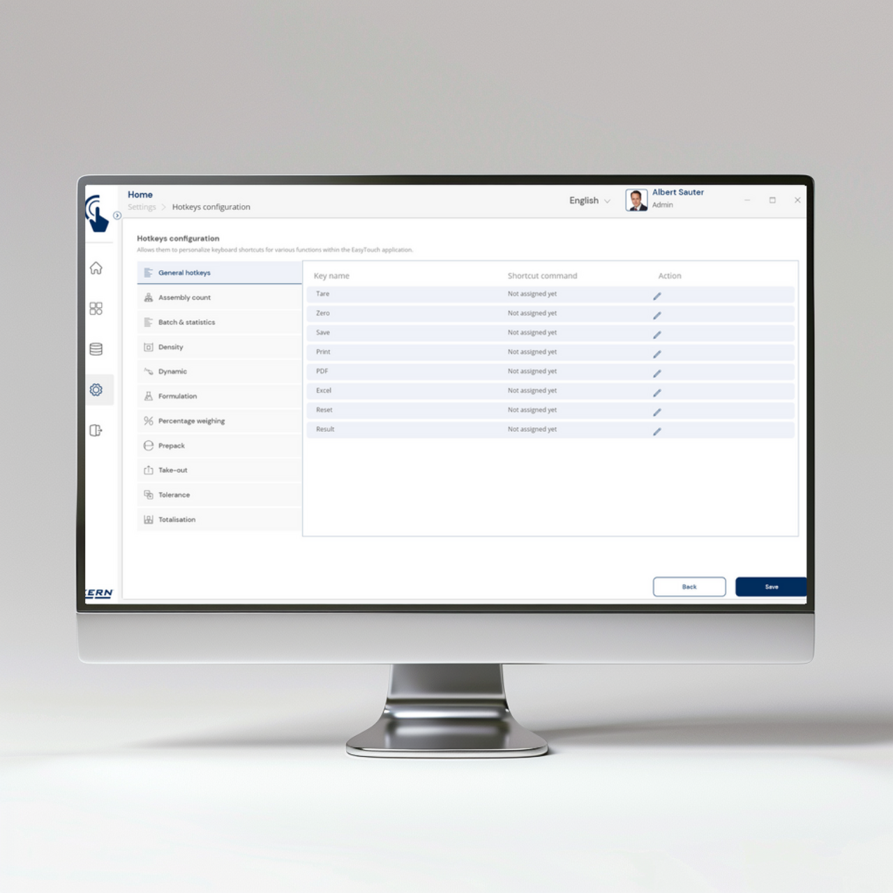 KERN EasyTouch SET-411 Hotkeys
