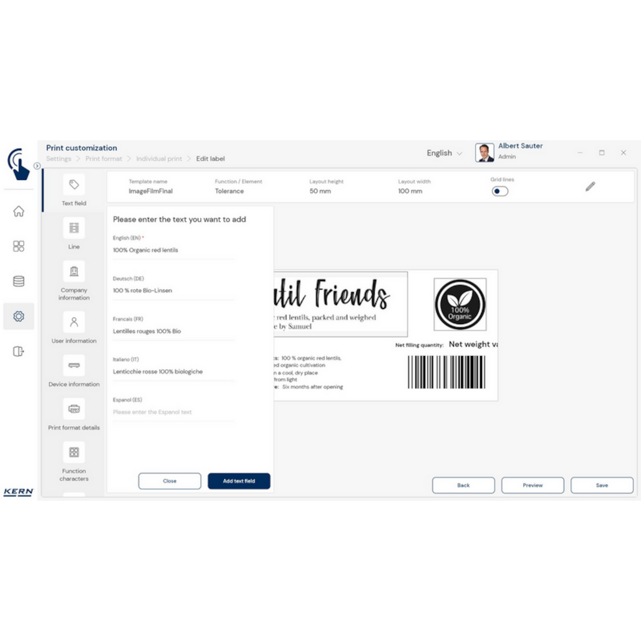 KERN EasyTouch SET-14 Individual Print